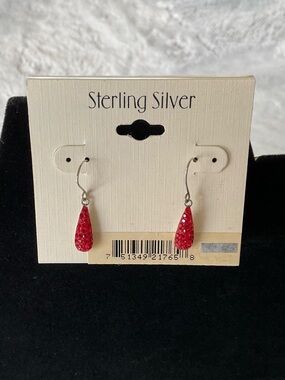 Red Pavé Crystal Teardrop Earrings 925 Sterling Silver